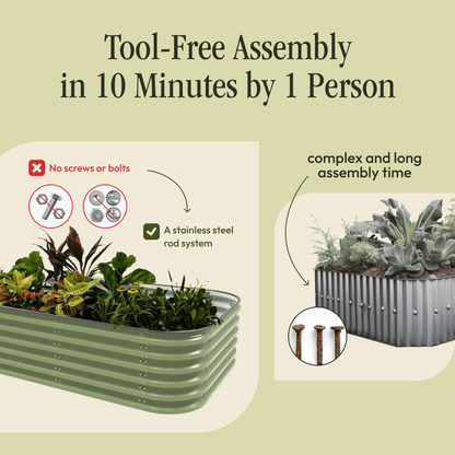 17" Tall 6 In 1 "No Tools Needed" Premium Metal Raised Garden Bed Kit