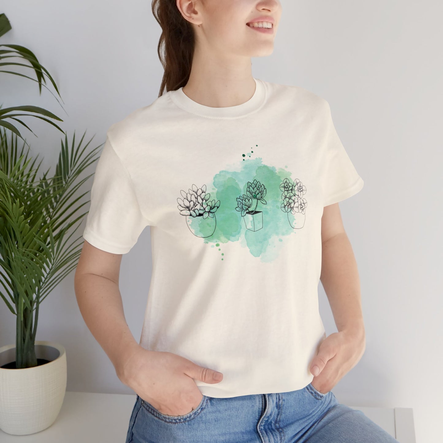 Succulent with Watercolor Splash T-Shirt | Gardening Shirt Unisex Fit