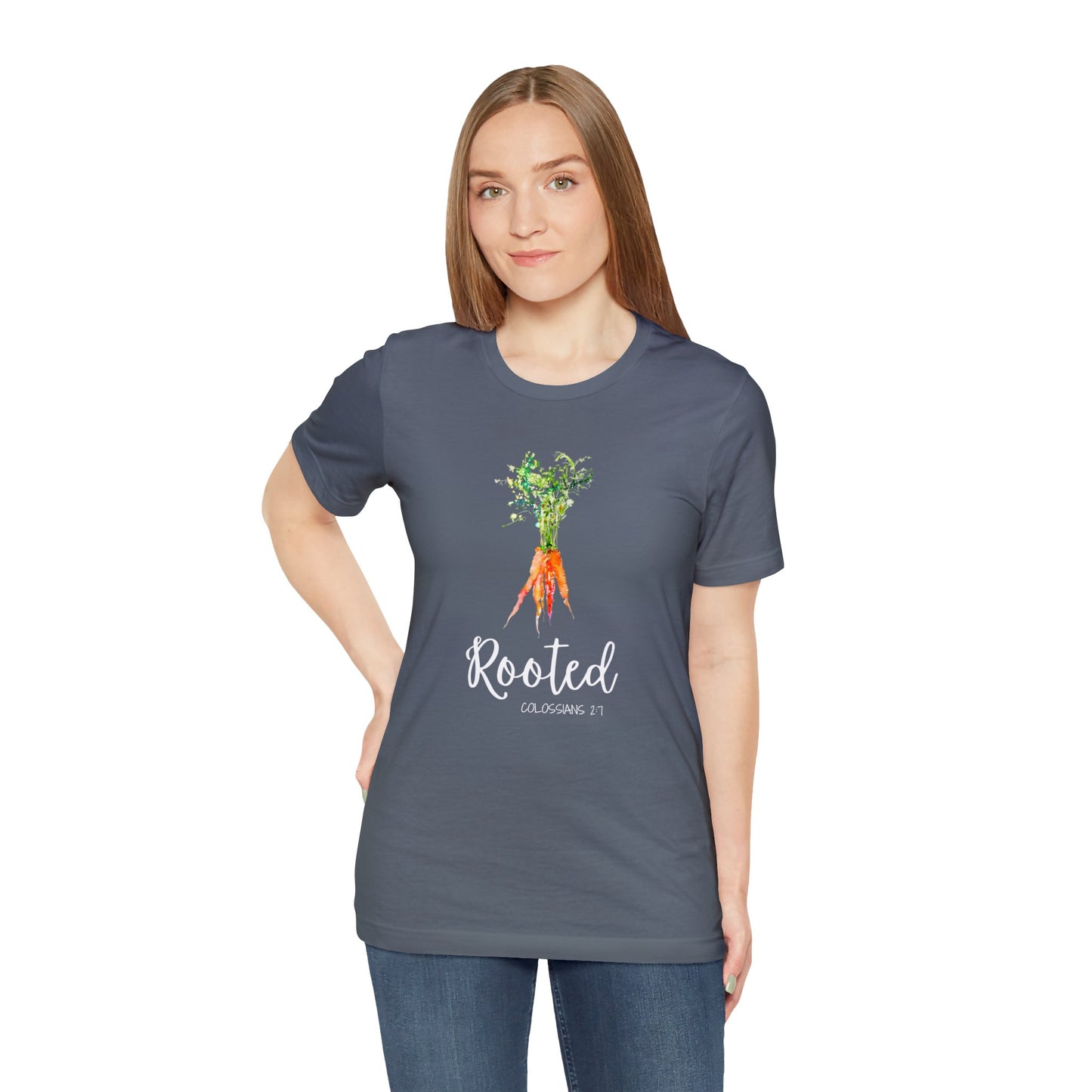 Rooted T-Shirt | Watercolor Carrot | Colossians 2:7 Unisex T-Shirt - Bella Canvas