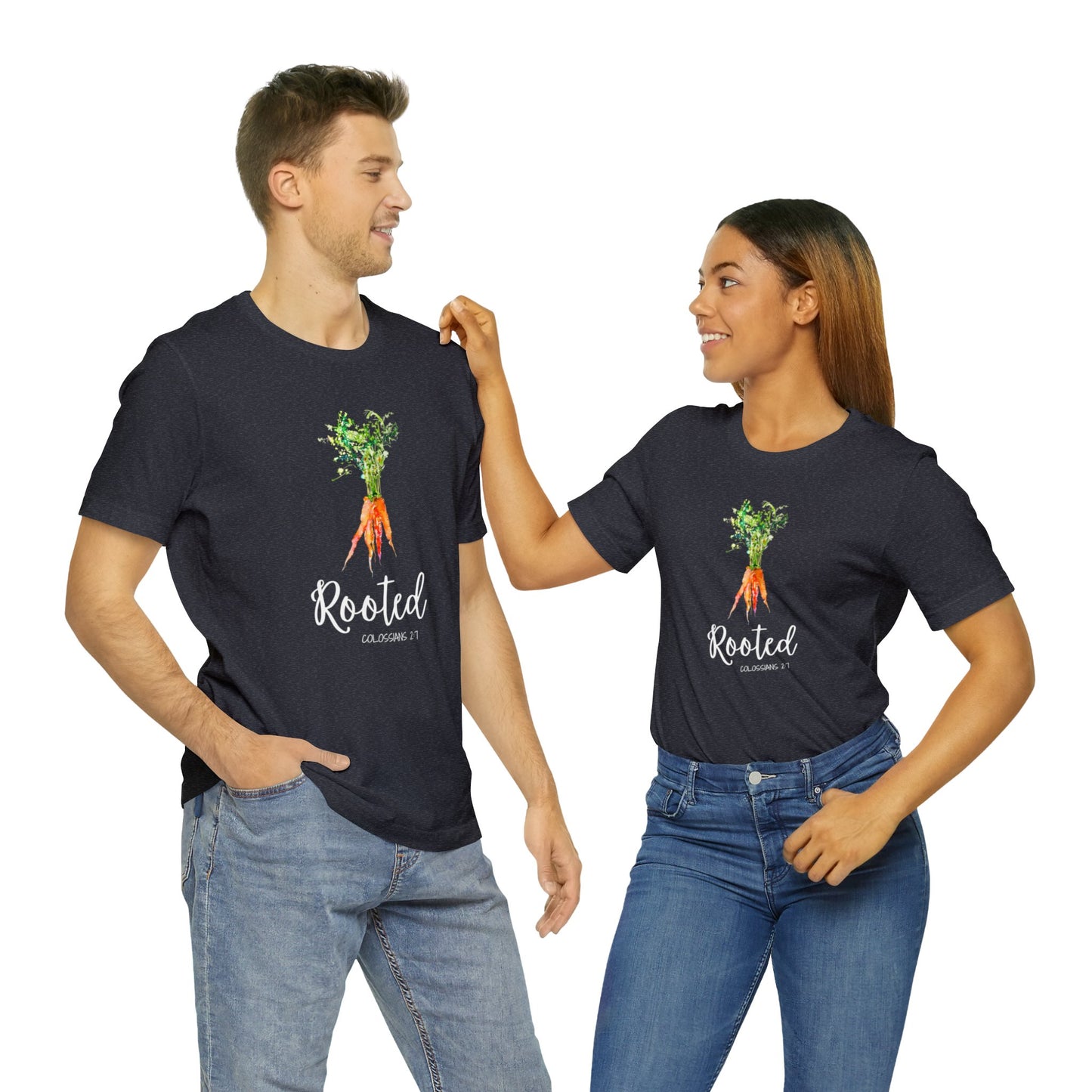 Rooted T-Shirt | Watercolor Carrot | Colossians 2:7 Unisex T-Shirt - Bella Canvas