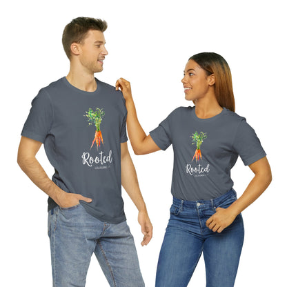 Rooted T-Shirt | Watercolor Carrot | Colossians 2:7 Unisex T-Shirt - Bella Canvas