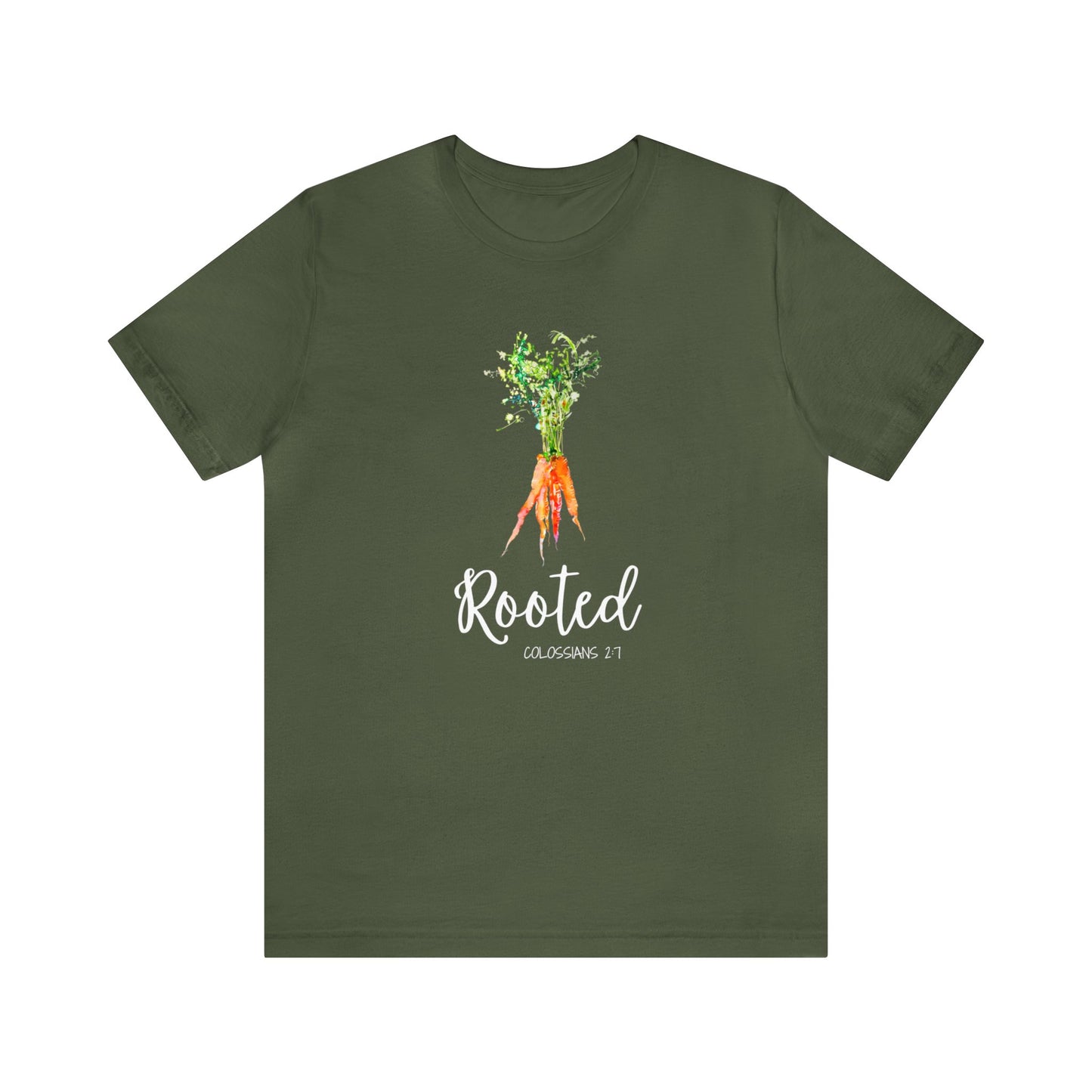 Rooted T-Shirt | Watercolor Carrot | Colossians 2:7 Unisex T-Shirt - Bella Canvas