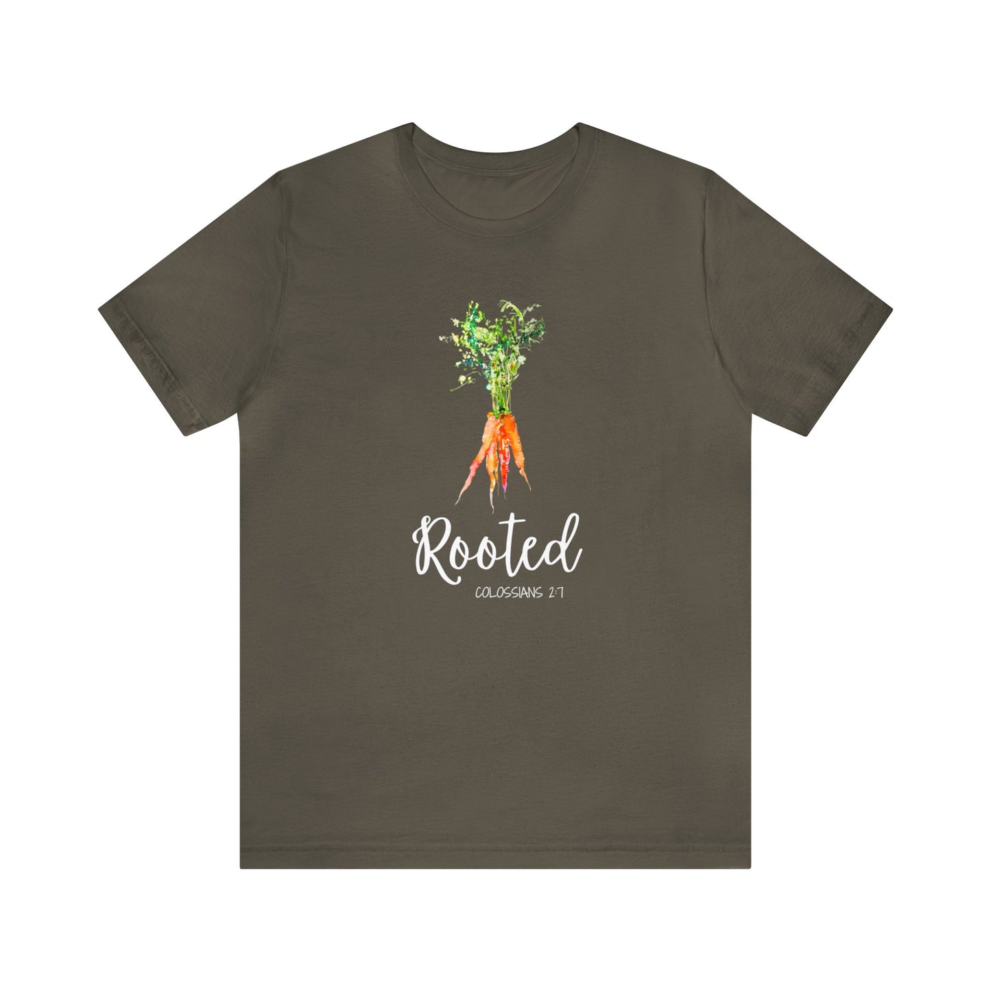 Rooted T-Shirt | Watercolor Carrot | Colossians 2:7 Unisex T-Shirt - Bella Canvas