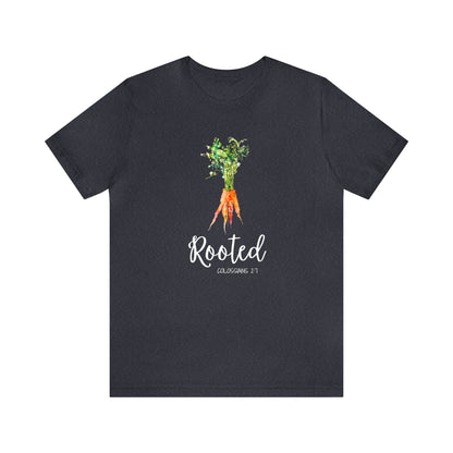 Rooted T-Shirt | Watercolor Carrot | Colossians 2:7 Unisex T-Shirt - Bella Canvas