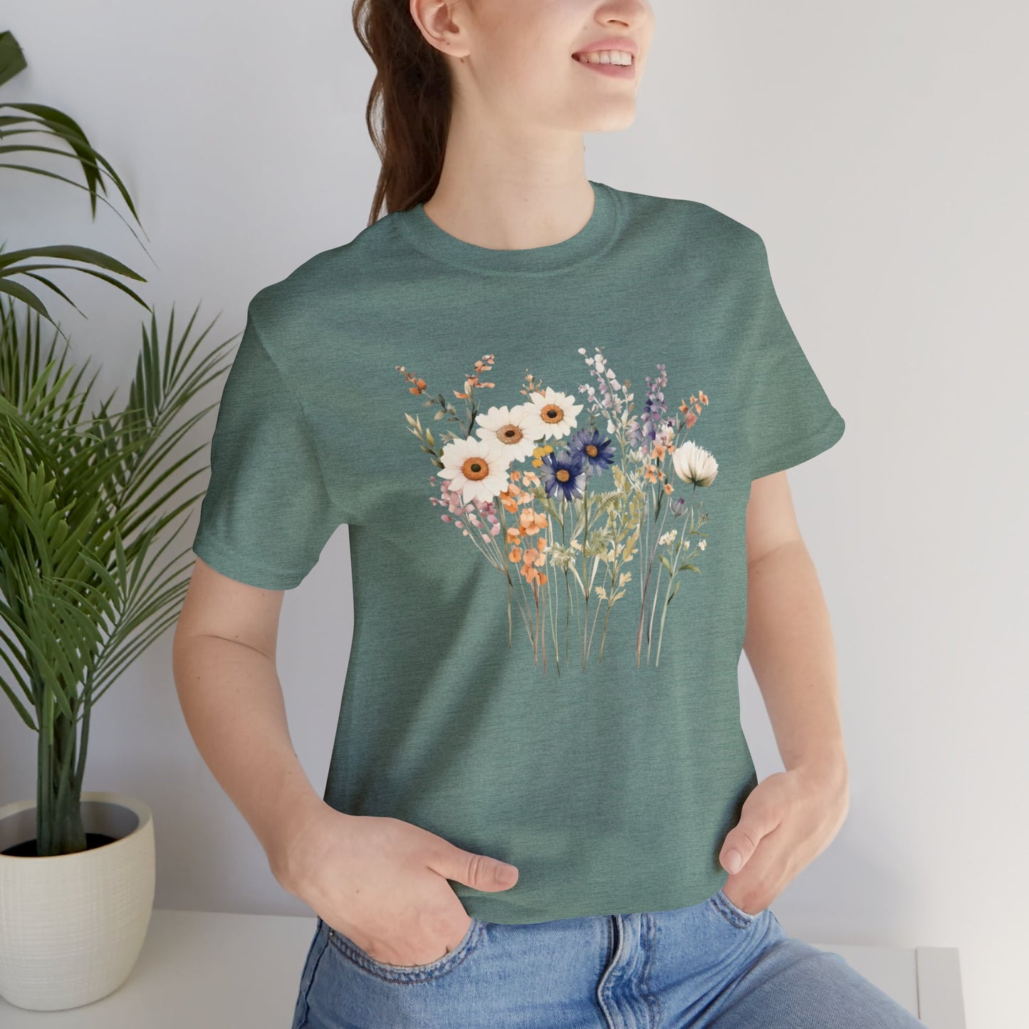 Antique Watercolor Wildflower Bouquet - Unisex Bella Canvas
