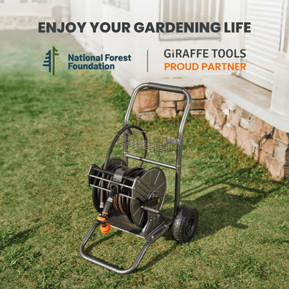 Garden Hose Reel Cart-2 Wheels-Stainless Steel-Heavy Duty