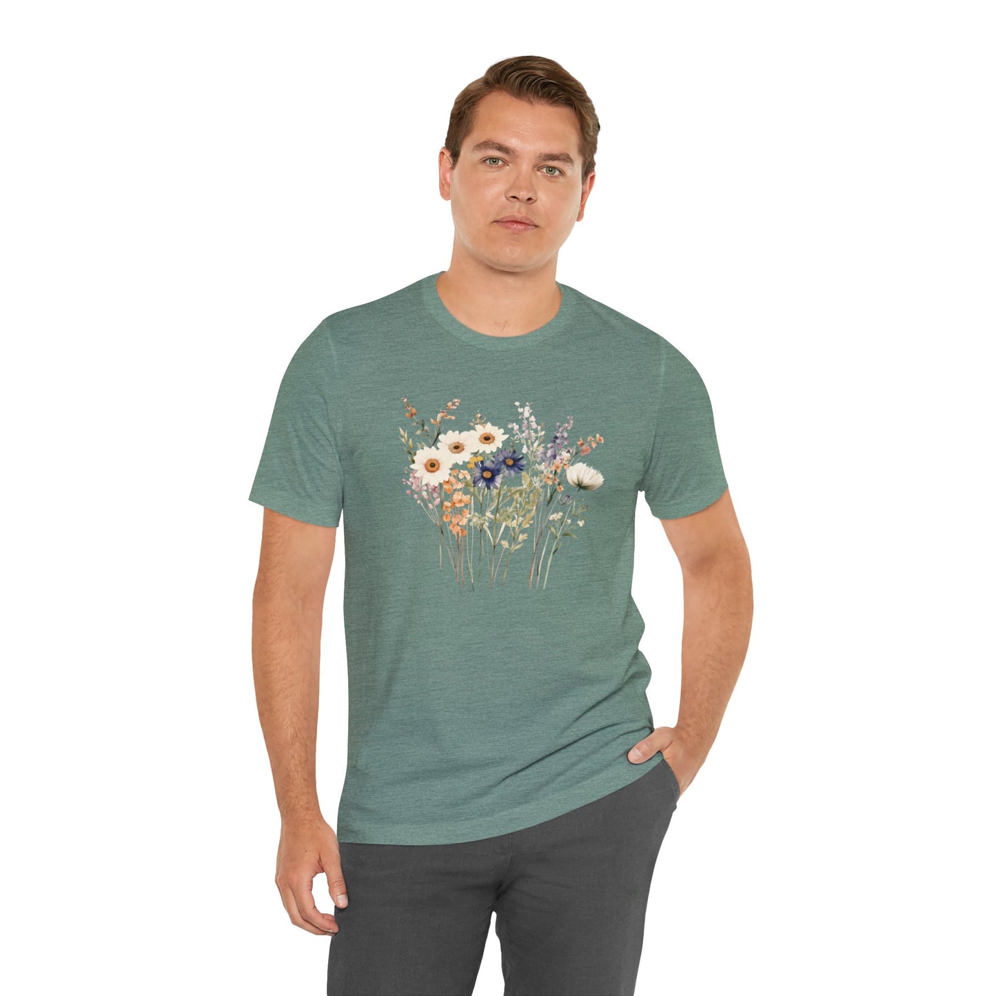 Antique Watercolor Wildflower Bouquet - Unisex Bella Canvas