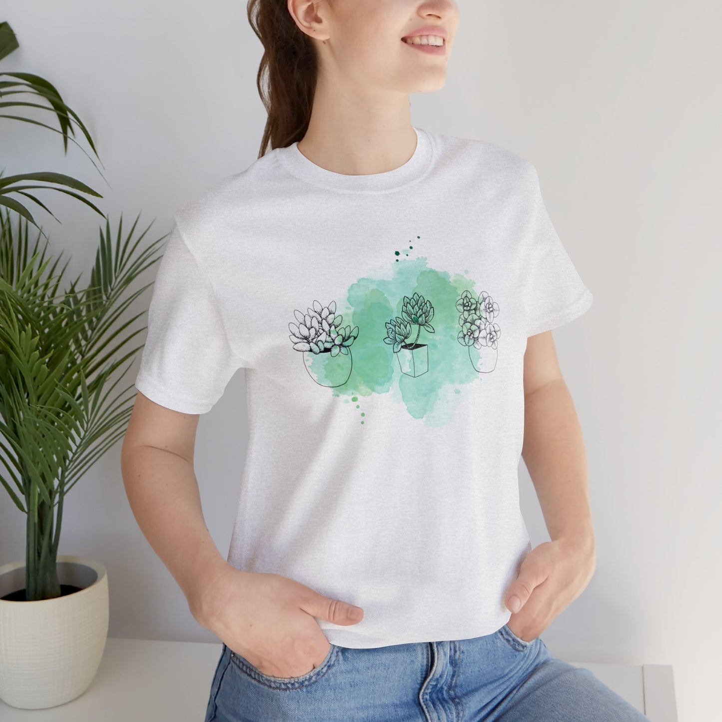 Succulent with Watercolor Splash T-Shirt | Gardening Shirt Unisex Fit