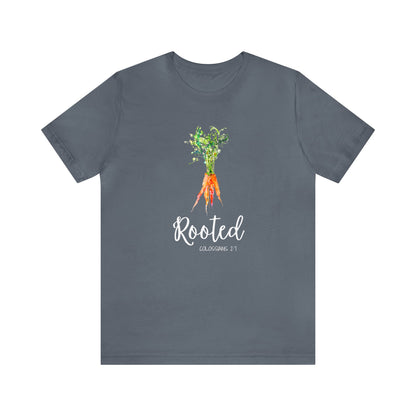 Rooted T-Shirt | Watercolor Carrot | Colossians 2:7 Unisex T-Shirt - Bella Canvas