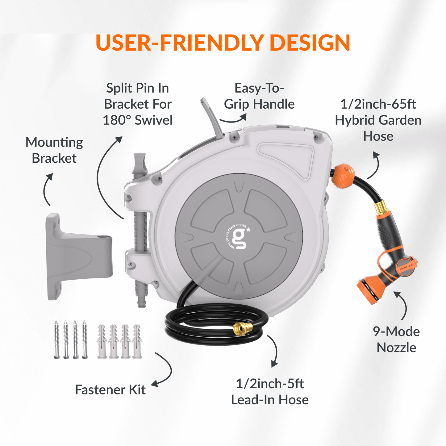 Retractable Garden Hose Reel-1/2 in-65ft