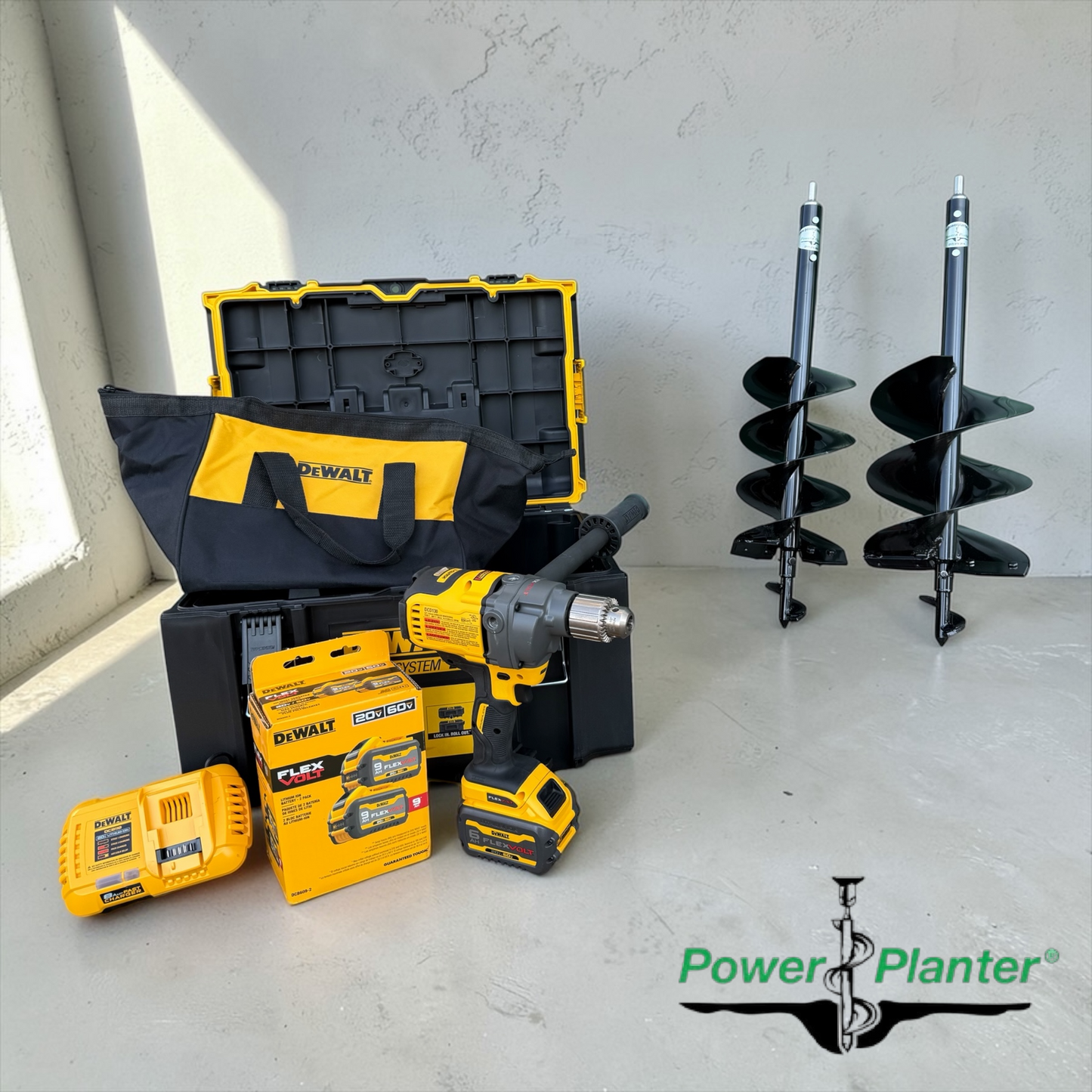 Ultra HD Professional Landscape Auger Complete Bundle (7"x 28", 9" x 28" and DEWALT DCD130T1 60V MAX)